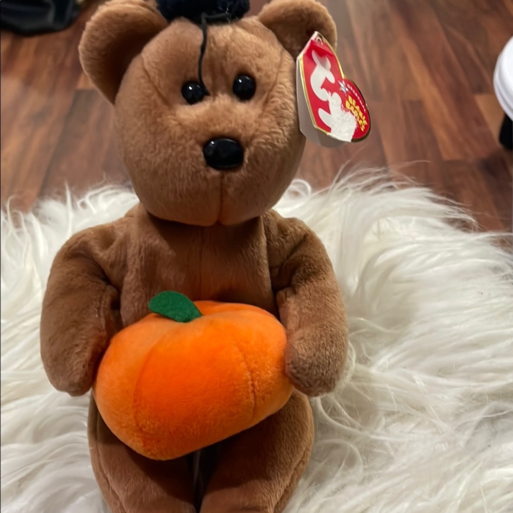 Ty Brown Bear with Orange Pumpkin Plush